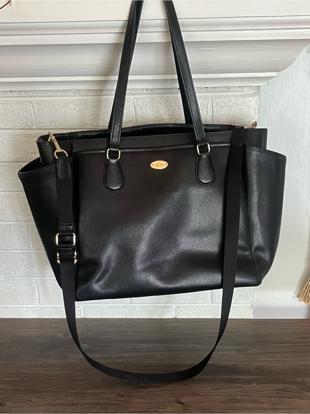 COACH black leather carryall tote bag / baby bag - Picture 2 of 10